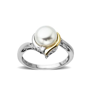 0mm Cultured Freshwater Pearl and Diamond Accent Ring in Sterling