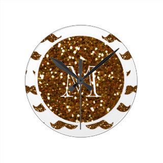 Bronze Glitter Mustache Pattern Your Monogram Wall Clock
