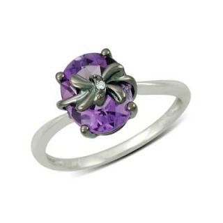 Oval Amethyst and Diamond Accent Bow Ring in Two Tone Sterling Silver
