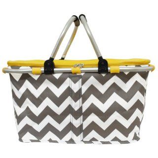 White and Grey Chevron Print Insulated Market Picnic Basket yellow  Other Products  Patio, Lawn & Garden