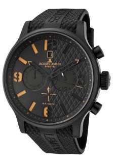 JACQUES LEMANS 1669C  Watches,Mens Porto Chronograph Black Dial Black Rubber, Chronograph JACQUES LEMANS Quartz Watches