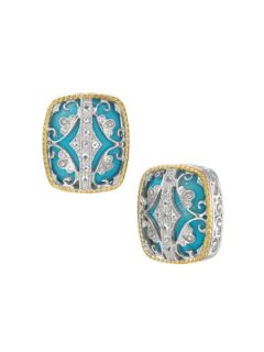 Pompeii Turquoise & White Topaz Rectangle Earrings by DeLatori