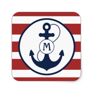 Nautical Anchor Monogram Square Sticker