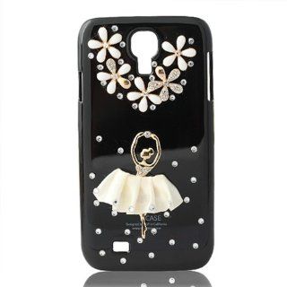 United Electek For Samsung Galaxy S4 i9500 Bling Crystal Rhinestone Flower Ballet Girl Dancer Black Case Cover + United Electek Purple Velvet Pouch   Comes with Gift Box Package Cell Phones & Accessories