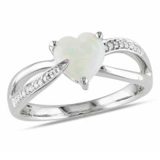 0mm Heart Shaped Opal and Diamond Accent Ring in Sterling Silver
