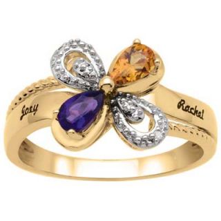 Couples Synthetic Birthstone and Diamond Accent Flower Ring in 14K
