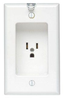 Leviton 688 W 15 Amp, 125 Volt, 1 Gang Recessed Single Receptacle, Residential Grade, with Clocked Hanger Hook, White   Electrical Outlets  