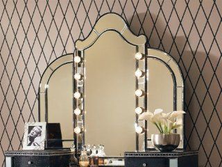 Aico Hollywood Swank Mirror in Black Iguana by Michael Amini   Amini Hollywood Swank Black Vanity Set With Mirror