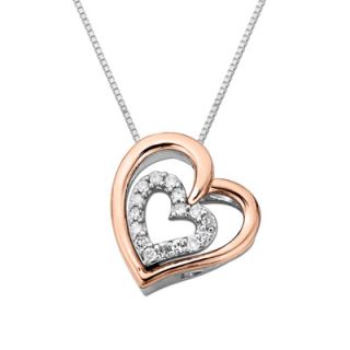 online only 1 10 ct t w diamond tilted double heart pendant in