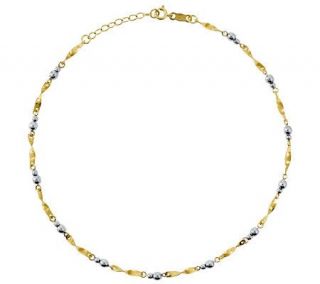 10 Two Tone Twisted Link Beaded Ankle Bracelet, 14K Gold —
