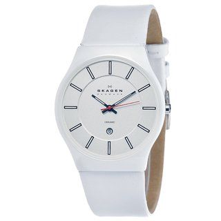 Skagen Men's Ceramic Shiney White Dial Watch Skagen Men's Skagen Watches