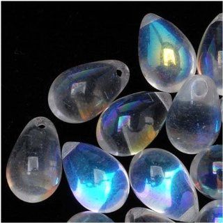Czech Glass Beads 9mm Drop Crystal Clear AB (50)