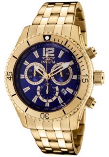 Invicta 0623  Watches,Mens Invicta II Chronograph Blue Dial 18k Gold Plated Stainless Steel, Chronograph Invicta Quartz Watches
