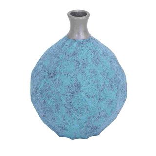 Wide Blue Ceramic Bottle Vase
