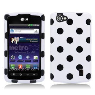 Aimo LGMS695PCPD300 Trendy Polka Dot Hard Snap On Protective Case for LG Optimus Elite/Optimus M+/Optimus Plus/Optimus Quest   Retail Packaging   Black/White Cell Phones & Accessories