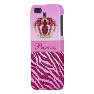 Pink Princess Crown Glitter Zebra Print Cover For iPhone 5