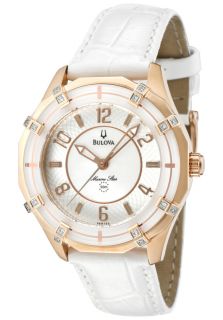 Bulova 98R150  Watches,Womens Marine Star White Mother Of Pearl/Silver Textured Dial White Leather, Casual Bulova Quartz Watches