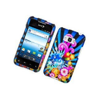 LG Optimus Elite LS696 Blue Pink Flower Burst Glossy Cover Case Cell Phones & Accessories