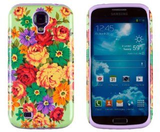 DandyCase 2in1 Hybrid High Impact Hard Colorful Flowering Garden Pattern + Purple Silicone Case Cover For Samsung Galaxy S4 i9500 + DandyCase Screen Cleaner Cell Phones & Accessories