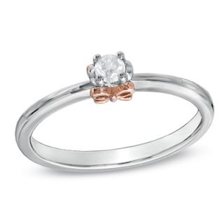 10 CT. Diamond Solitaire Bow Promise Ring in Sterling Silver and 14K