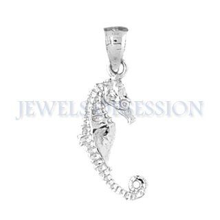 Rhodium Plated 925 Sterling Silver Seahorse 3 D Pendant Jewels Obsession Jewelry