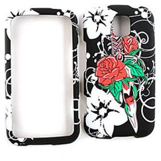 ACCESSORY HARD TEXTURED CASE COVER FOR LG OPTIMUS M / OPTIMUS C MS 690 3D RED ROSES DAGGER Cell Phones & Accessories