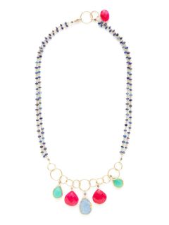 Blue & Pink Multi Stone Bib Necklace by Alanna Bess Jewelry