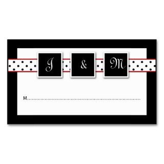 Red Squares, Black & White Polka Dots Place Cards Business Card Template
