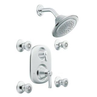 Moen 703 Chrome Rothbury Vertical Spa Pressure Balanced with Volume Control and 4 Body Sprays from the Rothbury Collection 703   Fixed Showerheads  