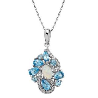 Oval Lab Created Opal, Swiss Blue Topaz and White Topaz Pendant in