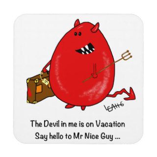 Cute little red devil cartoon , nice guy jokes drink coaster