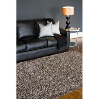 Hand woven Grey Solid Shag Polyester Rug (57 X 711)