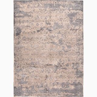 Hand made Abstract Pattern Taupe/ Gray Wool/ Bamboo Silk Rug (2x3)