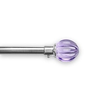 Adjustable Brushed Nickel Curtain Metal Rod Set With Purple Glass Finial