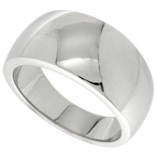 Surgical Steel Domed Cigar Band Ring Mirror Polished finish 7/16 inch long, sizes 5   9 Jewelry