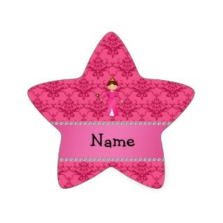 Personalized name pink princess pink damask star stickers