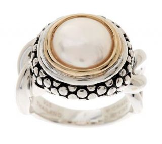 Michael Dawkins Sterling/14K Plated Coin Pearl Ring —