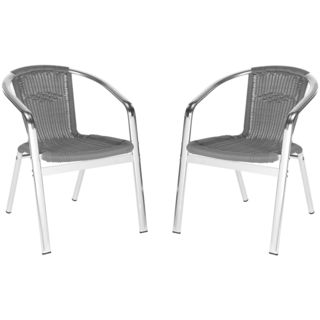 Wrangell Grey Indoor Outdoor Stackable Arm Chair (Set of 2) Safavieh Dining Chairs