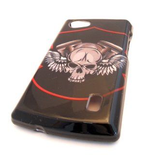 MetroPCS LG MS695 Optimus M+ Skull Wing Harley Black Gloss Design Accessory Case Skin Cover HARD Glossy 3D Cell Phones & Accessories