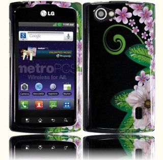 Green Flower Design Hard Case Cover for LG Optimus M+ MS695 Cell Phones & Accessories