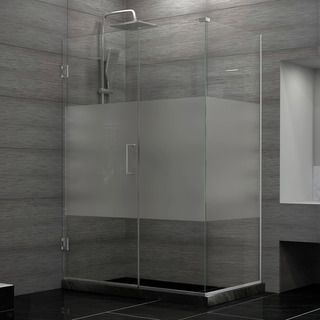 Dreamline Unidoor Plus 30.375   34.375 In. D X 31 In. W Frameless Hinged Shower Enclosure, Half Frosted Glass