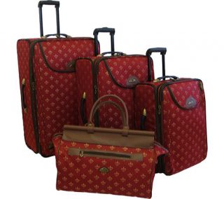 American Flyer Travelware Fleur de Lis 4 Piece Luggage Set   Metallic Red