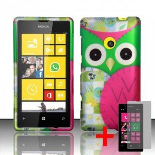 NOKIA LUMIA 521 PINK GREEN OWL RUBBERIZED COVER SNAP ON HARD CASE + FREE SCREEN PROTECTOR from [ACCESSORY ARENA] Cell Phones & Accessories