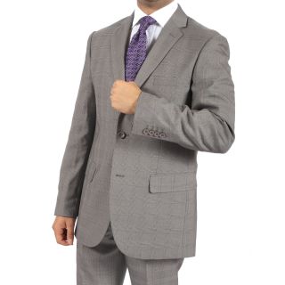 Ferrecci Mens Slim Fit Faint Grey And Purple Plaid 2 button Suit