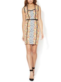 Floral Leather Piped Sheath Dress by Yigal Azrouël