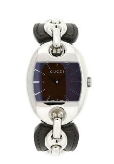 Gucci YA121310  Watches,Womens 121 Brown Dial Brown Leather Strap With Chain Accent, Casual Gucci Quartz Watches