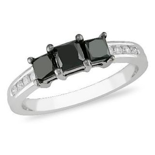 CT. T.W. Princess Cut Enhanced Black Diamond Three Stone Ring in