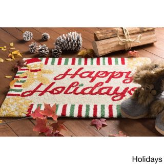 Hand hooked Merry Christmas Happy Holidays Accent Rugs (18 X 25)