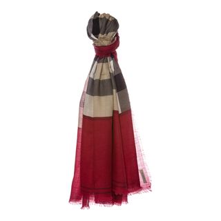 Burberry Ruby Red Contrast Border Check Cashmere Scarf