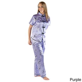 Del Rossa Womens Chinese Inspired Satin Pajama Set